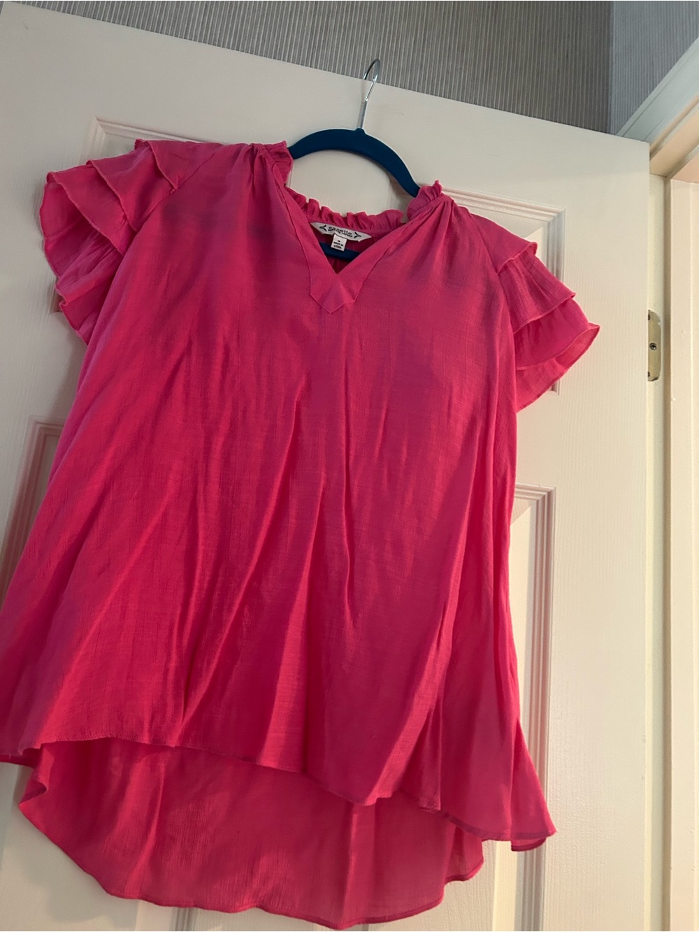 Nanette Lepore Hot Pink Ruffle Sleeve V-Neck Blouse